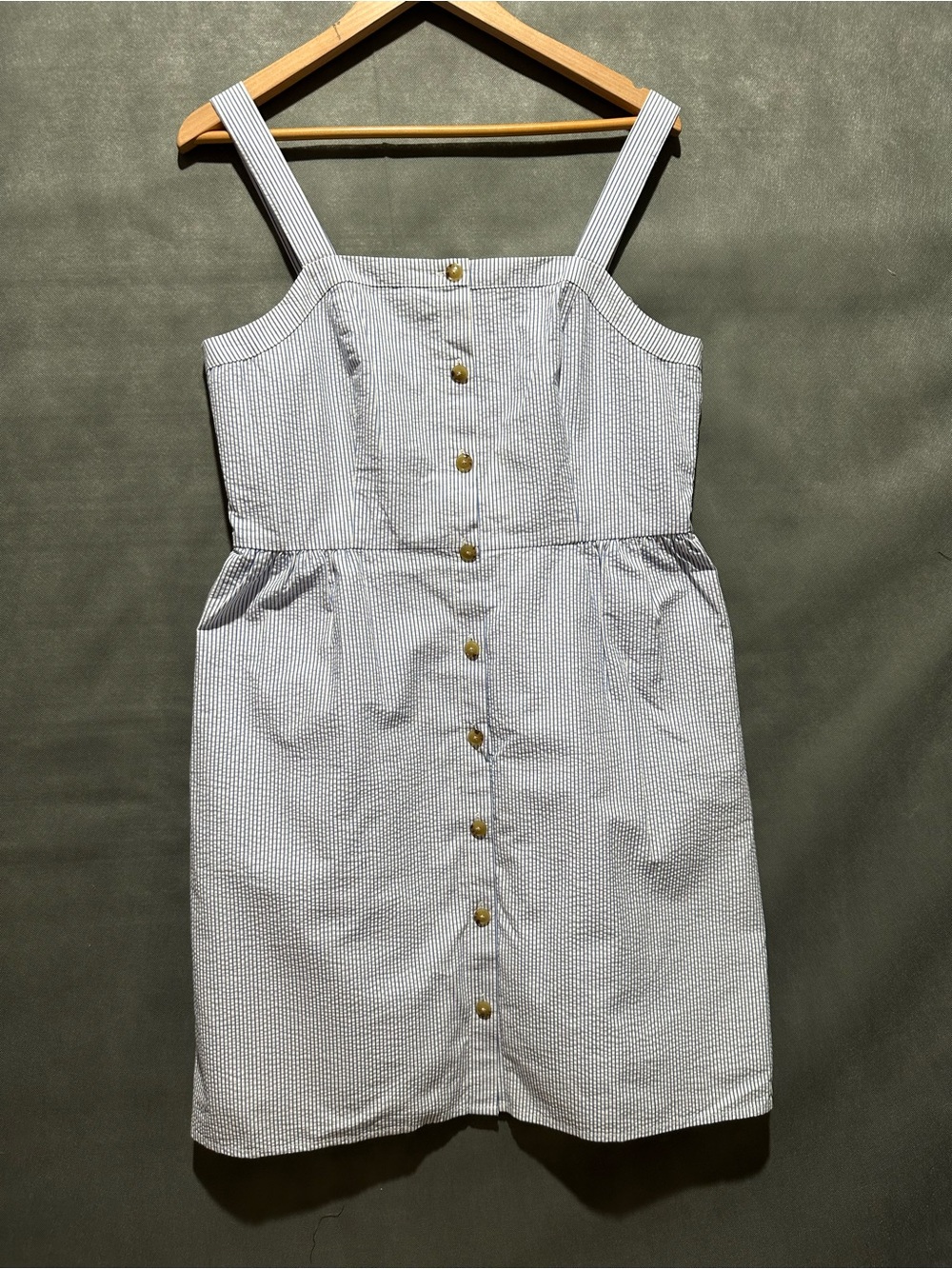 J. Crew Blue White Seersucker Button Front Dress 12